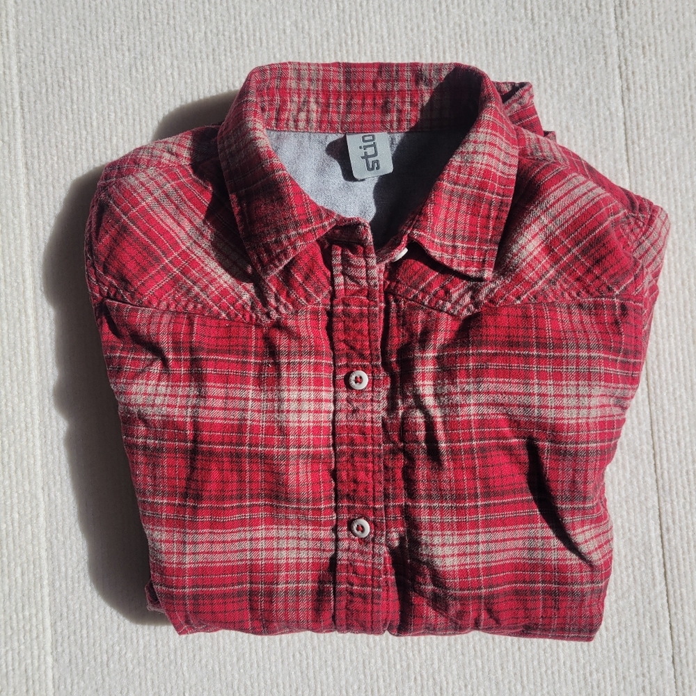 Stio Flannel Long Sleeve Cotton Red Grey Womens Medium